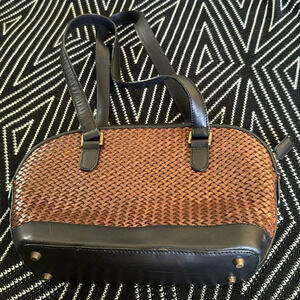 talbots woven leather italian made shoulder bag in chocolate brown and espresso